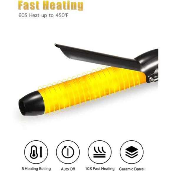 1.25 Inch Clipped Curling Iron with Extra Long Tourmaline Ceramic Barrel - Picture 4 of 7